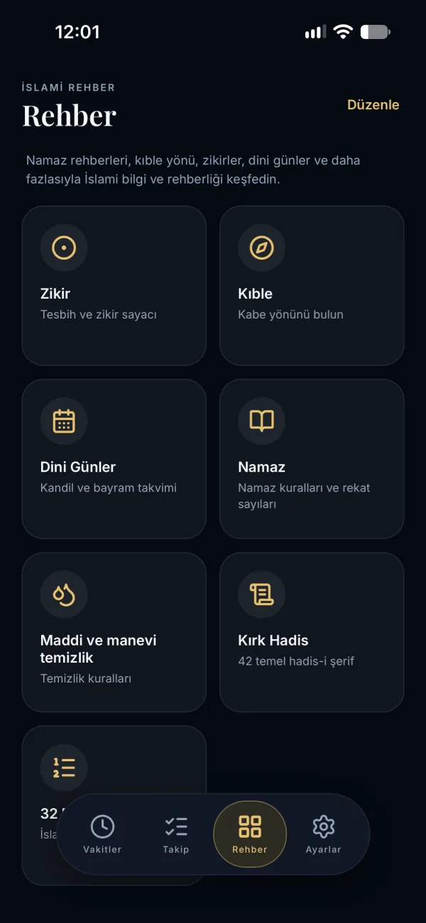 Zikir, kıble, dini günler, namaz, temizlik ve kırk hadis içeren İslami rehber
